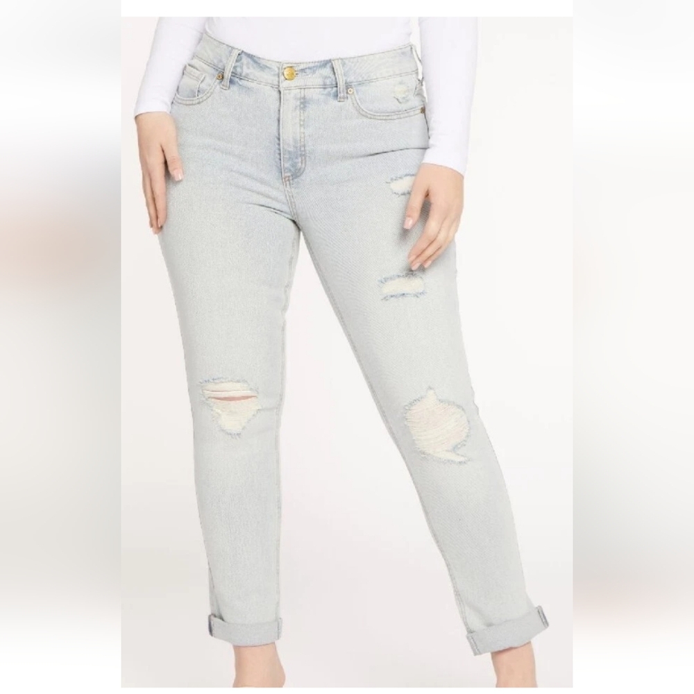 Seven7 Jeans Med 8 32/29 Weekend Slim Fit High Rise Straight Leg Distressed New